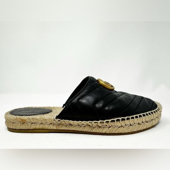 Gucci GG Marmont Espadrilles Black Quilted Flats Mules - Picture 7 of 11